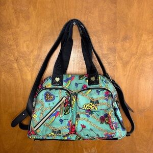 Betsey Johnson Blue Tattoo Print Y2K Bag Purse Bird Rose Heart Mcbling Bratz Mod